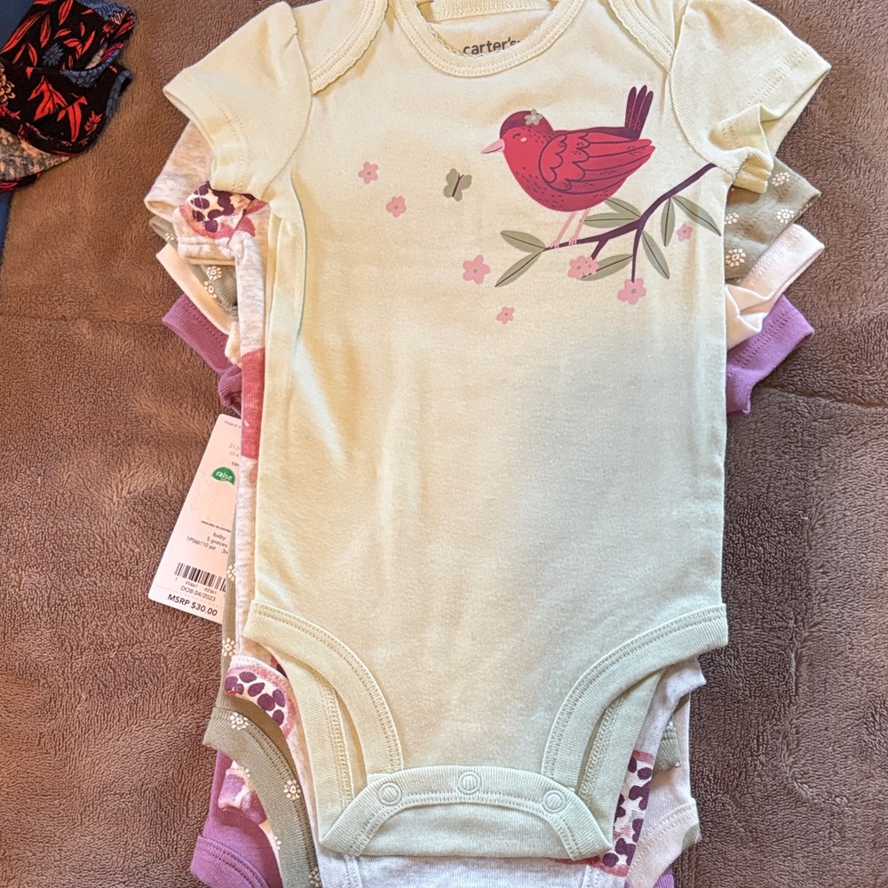 Carter's Cream and Red Bird Bodysuit
